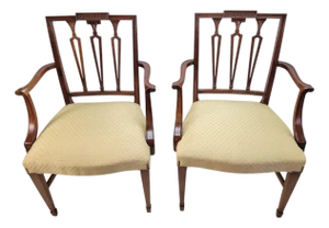 19th C English Hepplewhite Mahogany Armchairs Pair Dining or Side Chairs