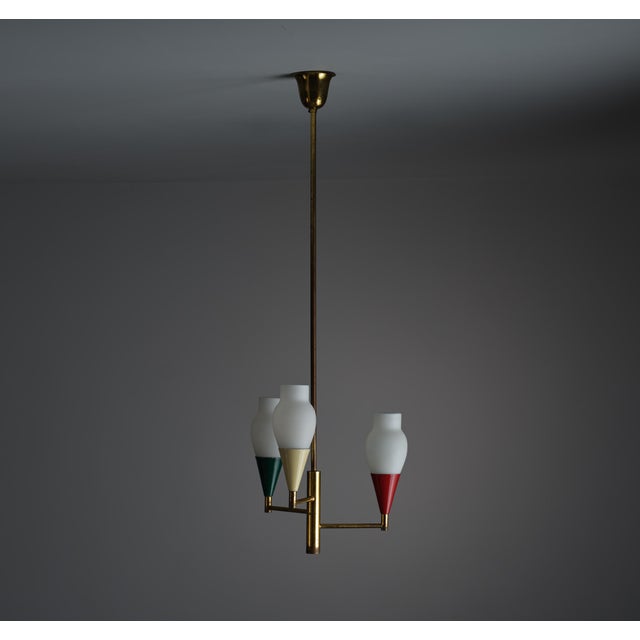 Vintage Italian Brass and Opaline Glass Chandelier, 1950s For Sale - Image 6 of 9