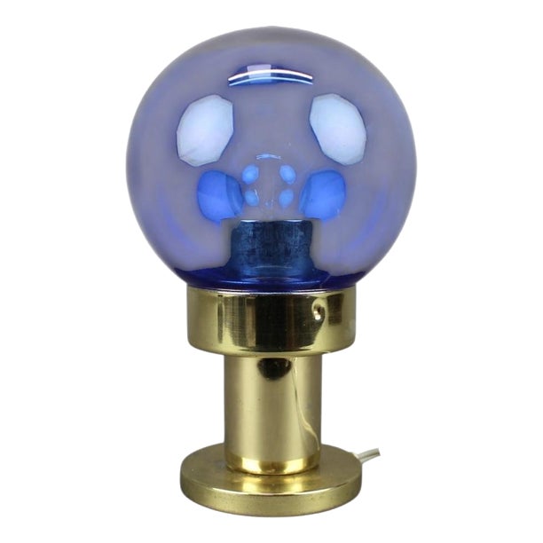 Kamenicky Senov Blue Glass and Brass Table Lamp, Czechoslovakia, 1970s For Sale