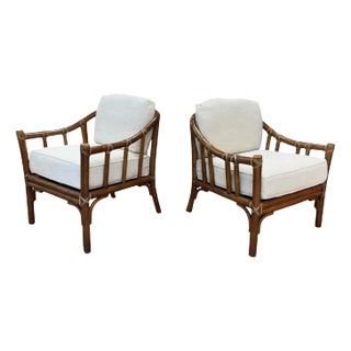 Vintage Organic Modern McGuire His & Hers Rattan Lounge Chairs - A Pair For Sale