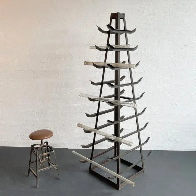 1940s 1940s Custom-Made Tall Industrial Cast Iron Tower Storage Rack Sculpture For Sale - Image 5 of 11