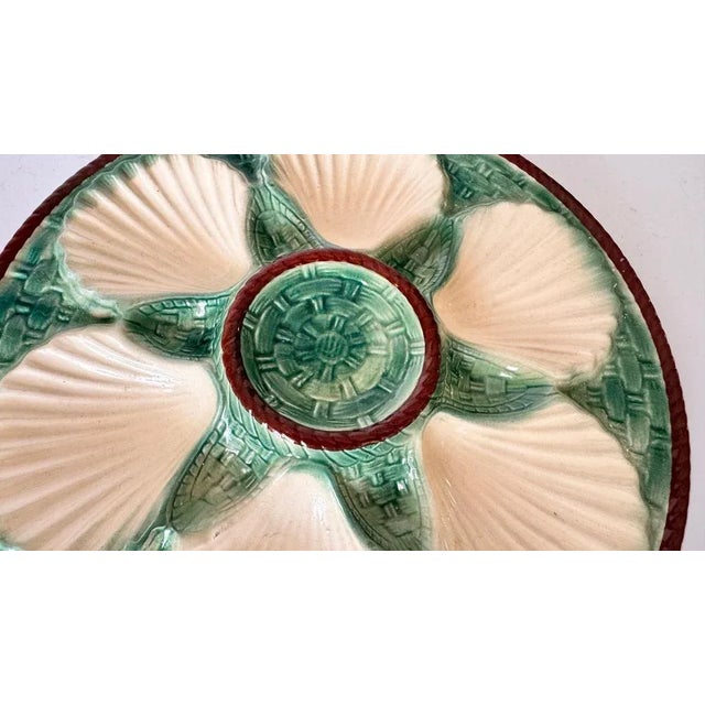 19th Century Green, White & Brown Glaze Majolica Oyster Plates, Set of 4 For Sale - Image 6 of 14