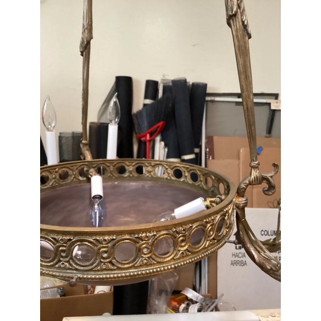 French Art-Deco Chandelier W/Art Glass Dome For Sale - Image 10 of 11