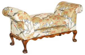 Claw & Ball Foot Hall Bench Window Seat in Mulberry with Flying Duck S Fabric, 1920s