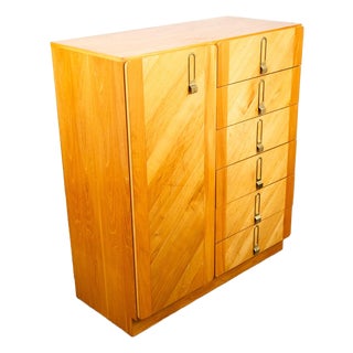 Mid Century Danish Modern Highboy Dresser Cabinet 6 Drawers Blonde Canadian MCM For Sale