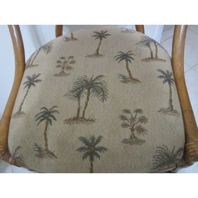 1990s Tommy Bahama Style Barstool Not Swivel Palm Fabric Upholstered Seats- Set of 4 For Sale - Image 9 of 12