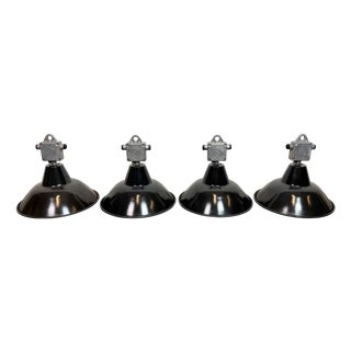 Industrial Black Enamel Pendant Lamps from Elektrosvit, 1960s, Set of 4 For Sale