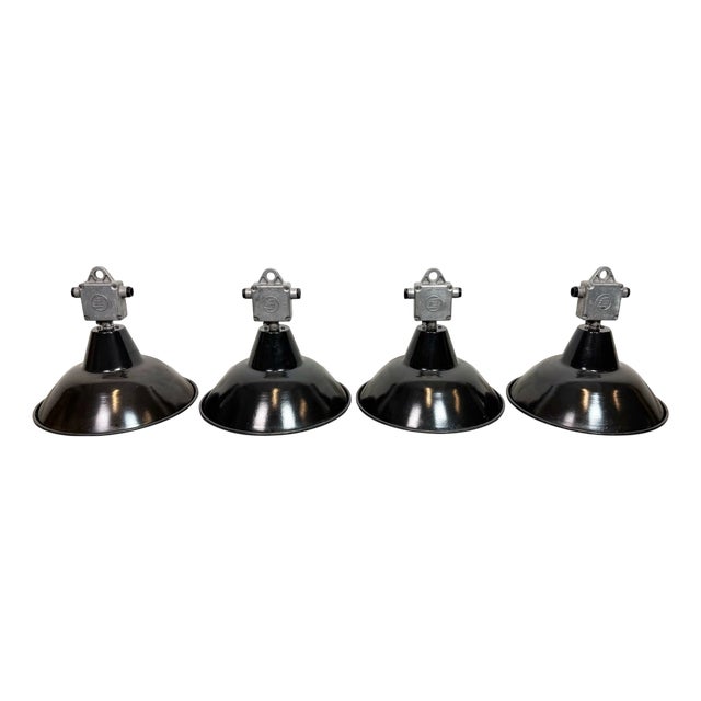 Industrial Black Enamel Pendant Lamps from Elektrosvit, 1960s, Set of 4 For Sale