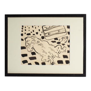 1959 Abstract Ink Drawing of a Dog by Harry Hilson For Sale