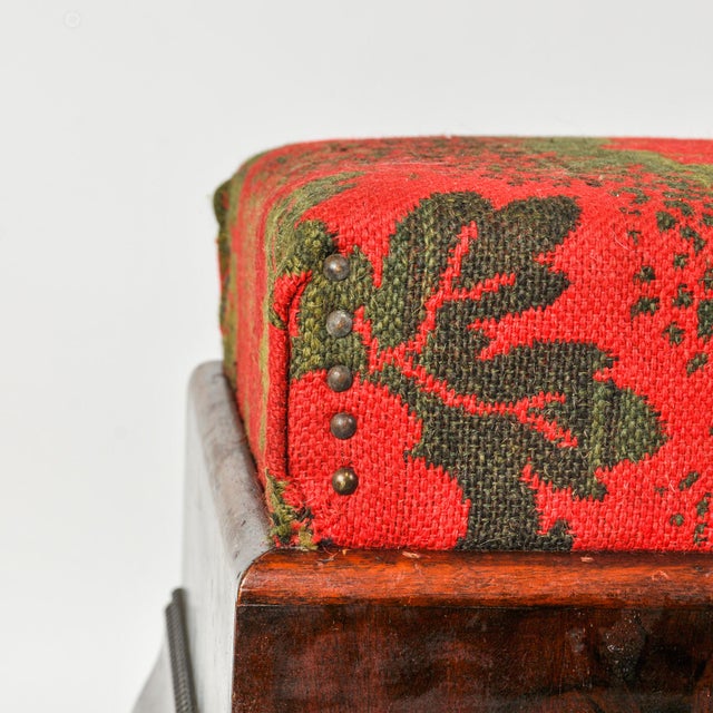 Early 20th Century Antique Mahogany Footstool Empire Upholstered Ottoman For Sale - Image 5 of 16