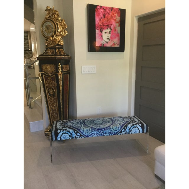 Large Lucite Charles Hollis Style With Versace Upholstery Baroque Blue Black Velvet Show Piece For Sale - Image 9 of 11