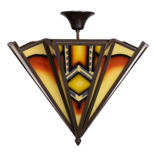 Dutch Art Deco Stained Glass Pendant Light, 1930 For Sale