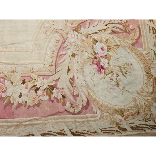 Antique French Aubusson Rug, Handwoven Wool, Floral Pattern, Ivory & Pale Green, 12' X 18' For Sale - Image 15 of 17