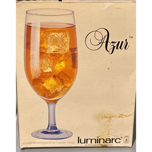 Cristal d'Arques Durand Azur Ice Tea Glasses. Vintage crystal glasses with a blue stem design. Azur, featuring a clear...