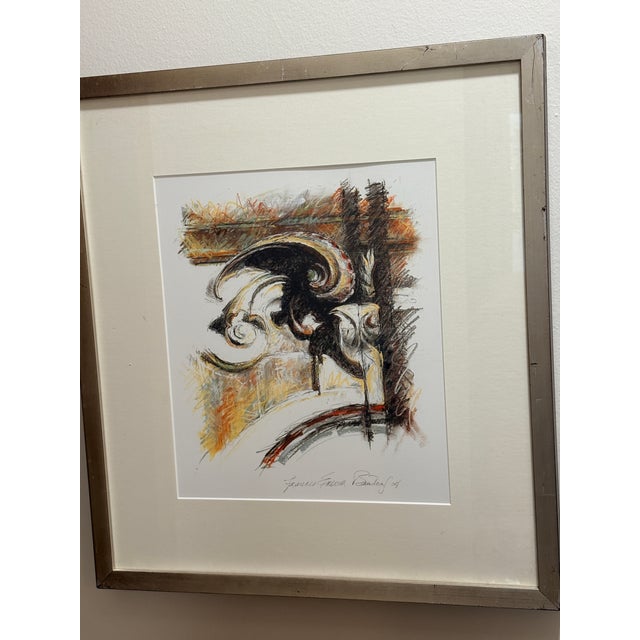 Original abstract figurative mixed media drawing by Frances Erwin Bandorf, dated 2004, professionally framed and curated...