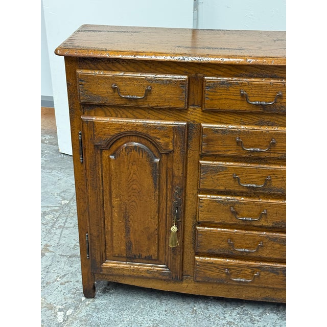 Traditional Distressed Oak Eight-Drawer Entree/Buffet For Sale - Image 11 of 12
