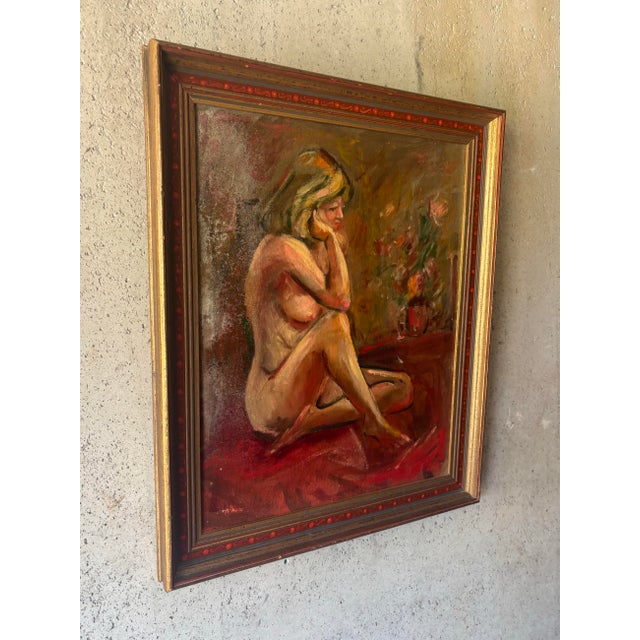 Wood 1950s Mid-Century Modern Expressionist Female Nude Oil Painting For Sale - Image 7 of 7