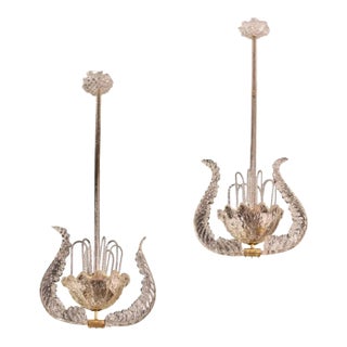 Set of 2 Art Decò Fountain Pendants by Barovier E Toso, Murano Glass, 1940 For Sale
