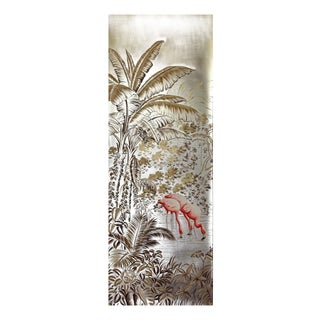 Gold Leaf Hand‑Painted Chinoiserie Wall Panel, Tropical Jungle With Flamingos For Sale