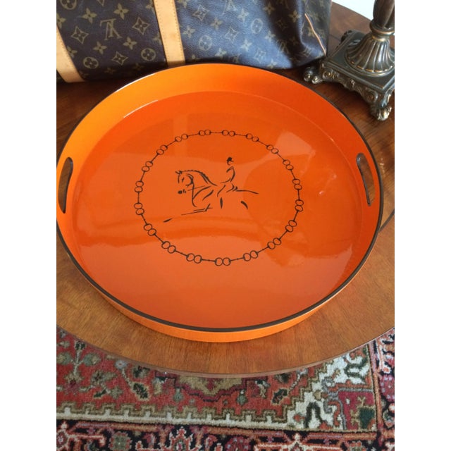 Equestrian Motif Hermes Style Orange Lacquered Serving Bar Tray Chairish