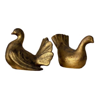 Vintage Italian Gilt Terracotta Doves, a Pair, Circa 1960s For Sale