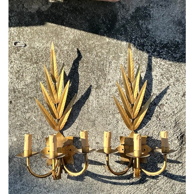 Late 20th Century Vintage Regency Gilt Leaf Sconce - A Pair For Sale - Image 5 of 5