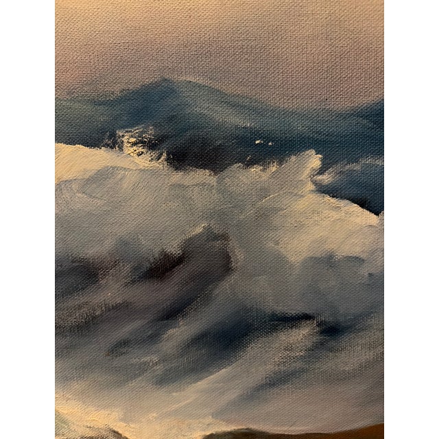 Sky Blue Vintage 1990s Signed Original Oil on Canvas Seascape in Wood Frame For Sale - Image 8 of 12