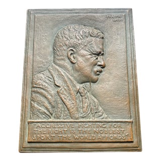 1920 James Earle Fraser Theodore Roosevelt Bronze Bas-Relief Memorial Plaque For Sale