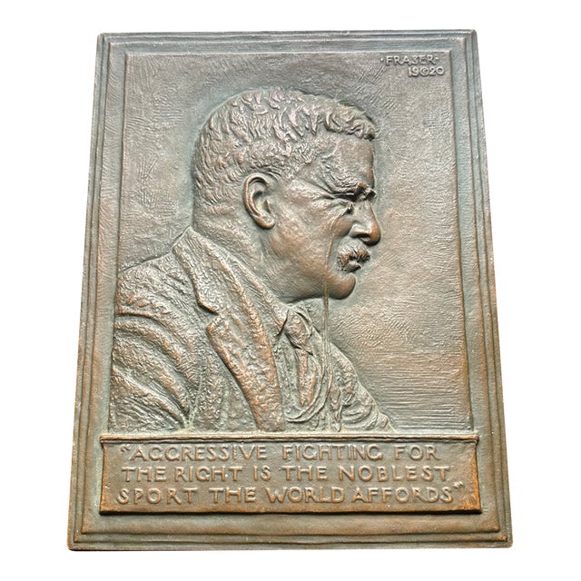 1920 James Earle Fraser Theodore Roosevelt Bronze Bas-Relief Memorial Plaque For Sale