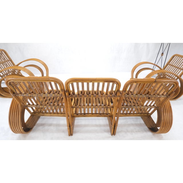 Mid 20th Century New Upholstery Paul Frankl Rattan Living Room Tank Chair Set MINT! For Sale - Image 5 of 17
