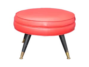 Mid-Century Modern Rount Swivel Red Vinyl Ottoman