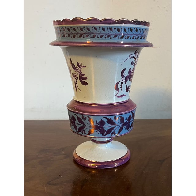 Ceramic Antique Early 19th Century English George III Pink Luster Vase With Blue Bands Circa 1820 For Sale - Image 7 of 11