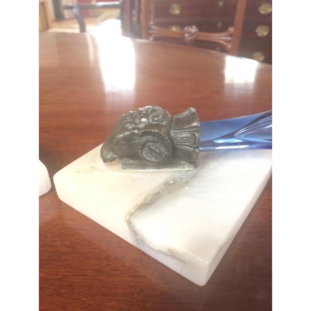 English 19th Century Vintage English Blue Glass Cornucopia Vases - a Pair For Sale - Image 3 of 4