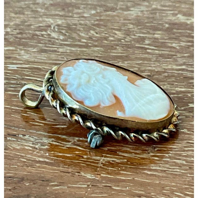 Vintage Victorian 12k Handcarved Cameo Pendant Brooch For Sale - Image 9 of 11