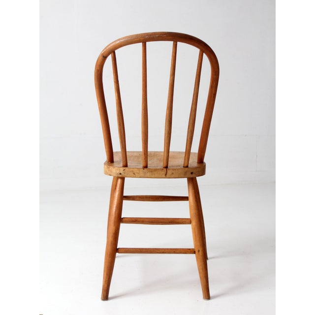 Antique Wood Windsor Bow Back Spindle Farmhouse Chair For Sale - Image 13 of 14