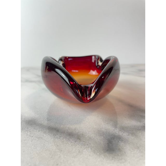 Italian Vintage Murano Sommerso Ruby Red & Yellow Freeform Glass Bowl / Ashtray — 1960s Italian Art Glass For Sale - Image 3 of 8