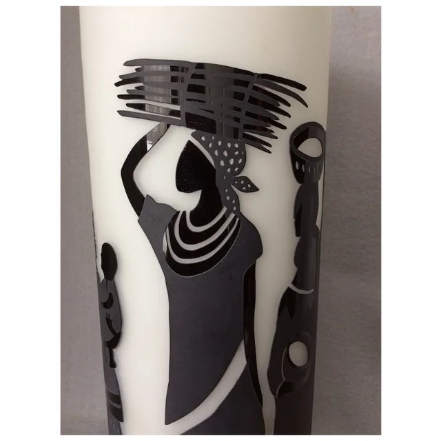 Glass African, Tribal Cut Cameo Glass Vase, Ethnographic Women & Children For Sale - Image 7 of 9