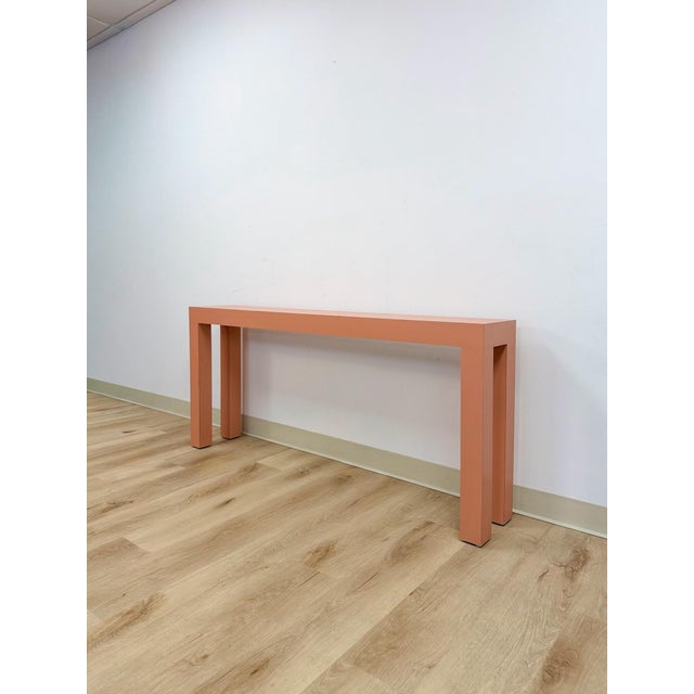 Vintage Salmon Laminate Narrow Console Sofa Table Postmodern Retro Slim For Sale - Image 10 of 12