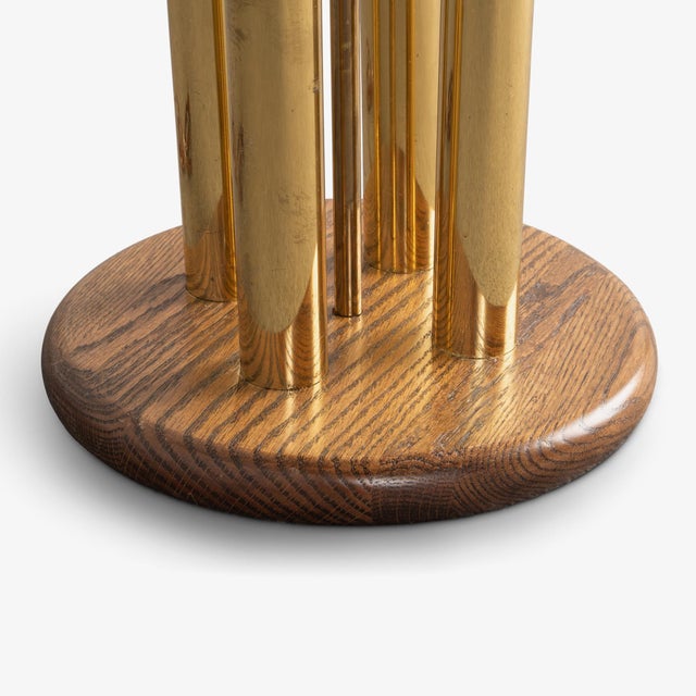 Wood Mid-Century Tubular Polished Brass Accent Floor Lamp With Walnut Base For Sale - Image 7 of 9