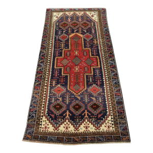 Baloch Rug 3'3'' X 6'10'' Blue Wool Vintage Tribal Hand-Knotted Oriental Carpet