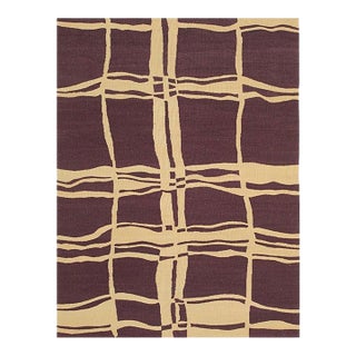 6x8 Purple Flat Weave Wool Wavy Gridwork Geometric Modern Carpet Rug For Sale