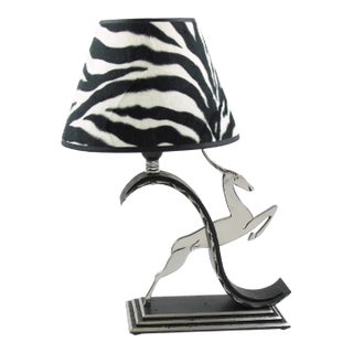 Michel Zadounaisky Art Deco Antelope Wrought Iron and Chrome Table Lamp For Sale