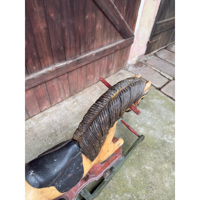 Black Antique Rocking Horse in Wood, 1940 For Sale - Image 8 of 18