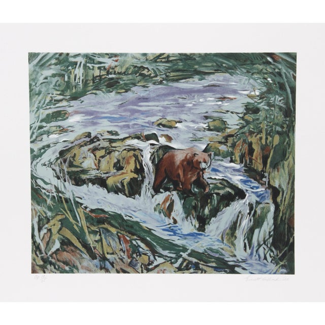Rustic Everett Hibbard, Crossing the Stream, Lithograph For Sale - Image 3 of 3