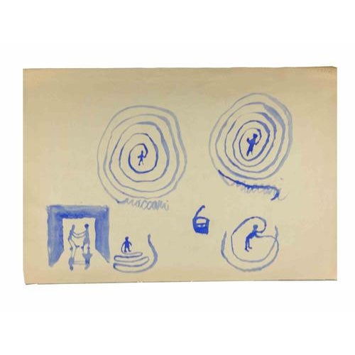 Watercolor drawing on paper realized by Mino Maccari in 1950s. Hand signed lower right. Another watercolor drawing on...