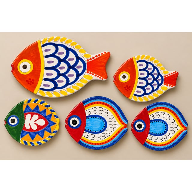 Mid 20th Century Mid-Century Italian Hand Painted Desimone Family of Ceramic Fish Plates -Set of 5 For Sale - Image 5 of 10