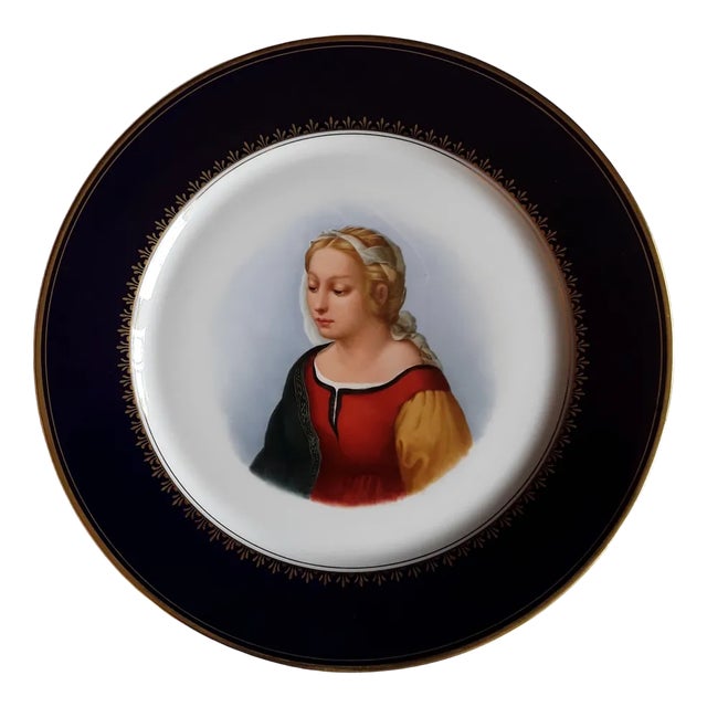 Vintage Plate in White Porcelain by Meissen with Colored Portrait of the St. Mary, 1970s For Sale