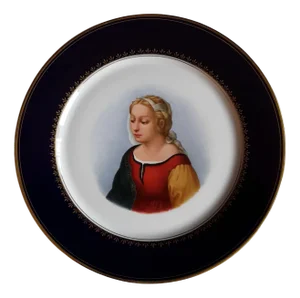 Vintage Plate in White Porcelain by Meissen with Colored Portrait of the St. Mary, 1970s