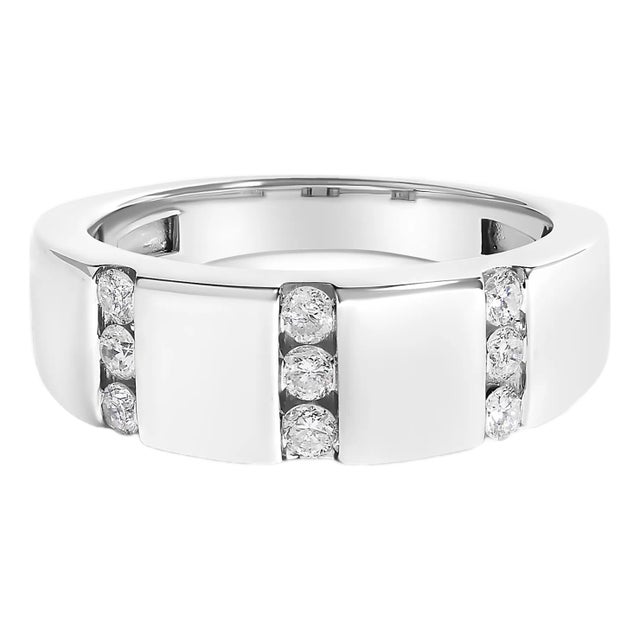 Men's .925 Sterling Silver 1/2 Cttw Diamond Triple Three Stone Row Band Ring (H-I Color, I1-I2 Clarity) - Ring - Size 10 For Sale