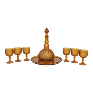 Indiana Glass Amber Decanter Set, 8 Pieces For Sale